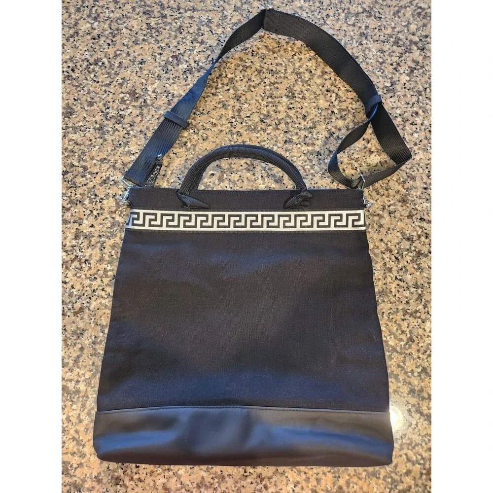 Versace Fragrances Black Canvas Greek Key Silver Accent Zipper Closure